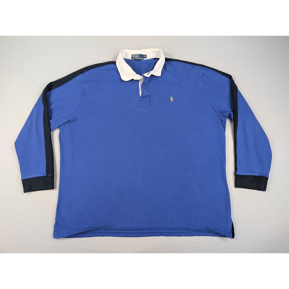 Vintage Polo Ralph Lauren Rugby Shirt Adult XXL 2XL Blue Black Heavy Distressed